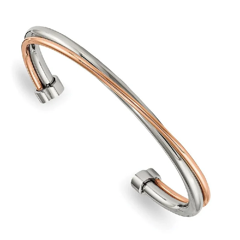 classic bangles for women -Stainless Steel Polished Rose IP-plated Twisted Cuff Bangle