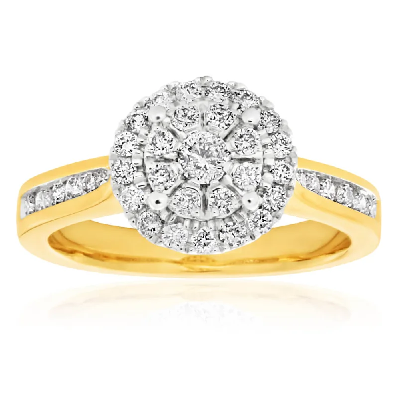 women’s engagement rings with rubies -9ct Yellow Gold Diamond Ring Set with 1/2 Carat 38 Stunning Brilliant Diamonds