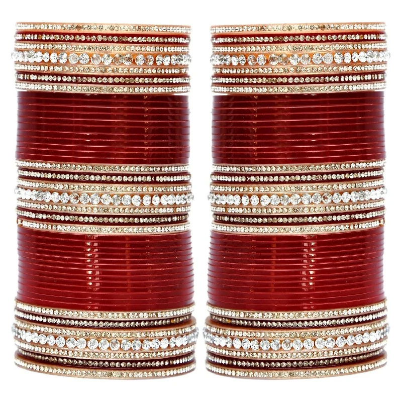 women’s gemstone bracelets -Maroon Bridal Bangle Set, Sikh Chura, Punjabi Bridal Chura Set