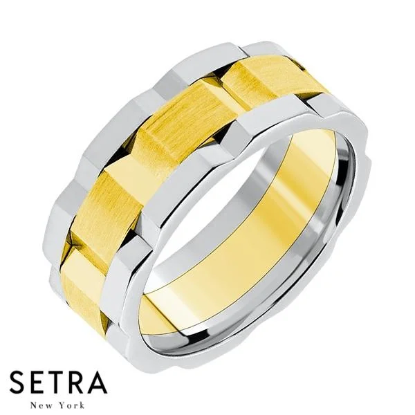 luxury solitaire rings for women -Hand Craft Work Designer For Him & Hers Solid Wedding Band 14K Gold