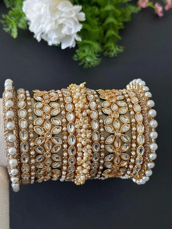 custom bangles with name -Indian Pearl bangles set with stone work kada, Indian bangles, Wedding jewelry, festive colorful bangles size 2.4/6/8/10 set for 2