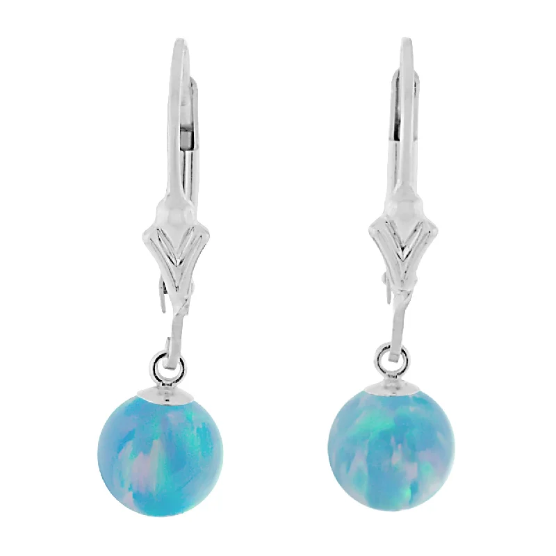 women’s adjustable earrings -Carrie: Cornflower Blue Created Australian Opal Ball Drop Leverback Earrings 925 Sterling Silver