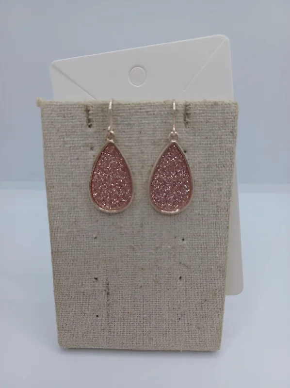 silver stud earrings for women -Rose Gold Pink Glitter Teardrop Earrings