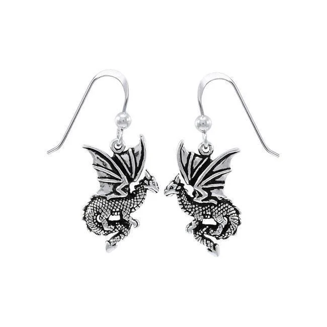 women’s wedding earrings -Fantasy Dragon Silver Earrings TER1475