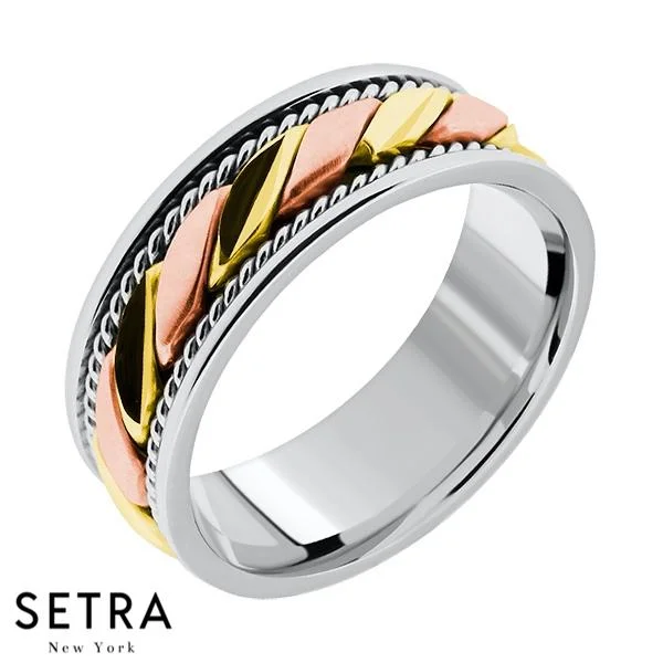 women’s luxury wedding rings -Hand Craft Work Designer For Him & Hers Solid Wedding Band 14K Gold