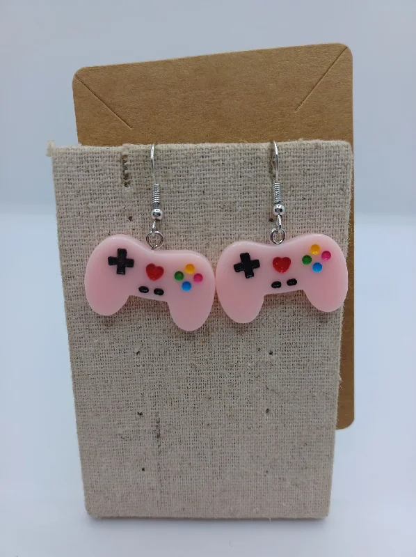 unique hoop earrings for women -Pink Gaming Controller Earrings