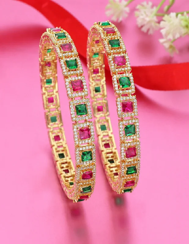 engraved bracelets for women -Designer Zircon Gold Plated Bangles ZBGL11007