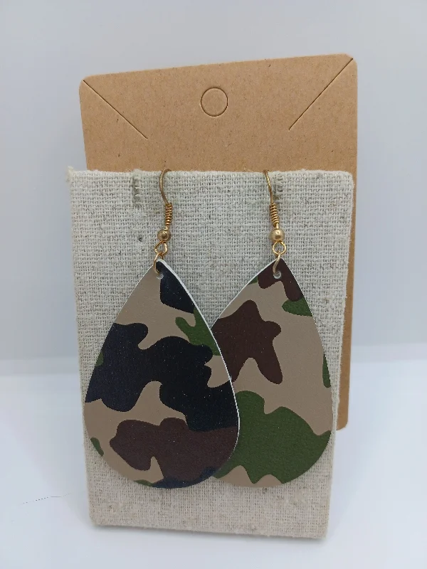 geometric earrings for women -Desert Camo Earrings w/ Green Accent