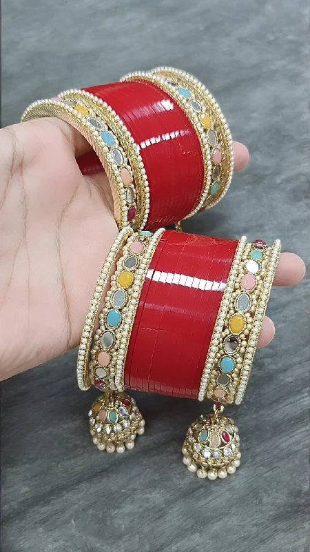 women’s cuff bangles -Punjabi Pearl Multi Jhumar Bridal Traditonal kundan chuda set, Wedding chooda, traditional bridal chuda, Indian choora, bridal bangles, Chura, Jewelry set