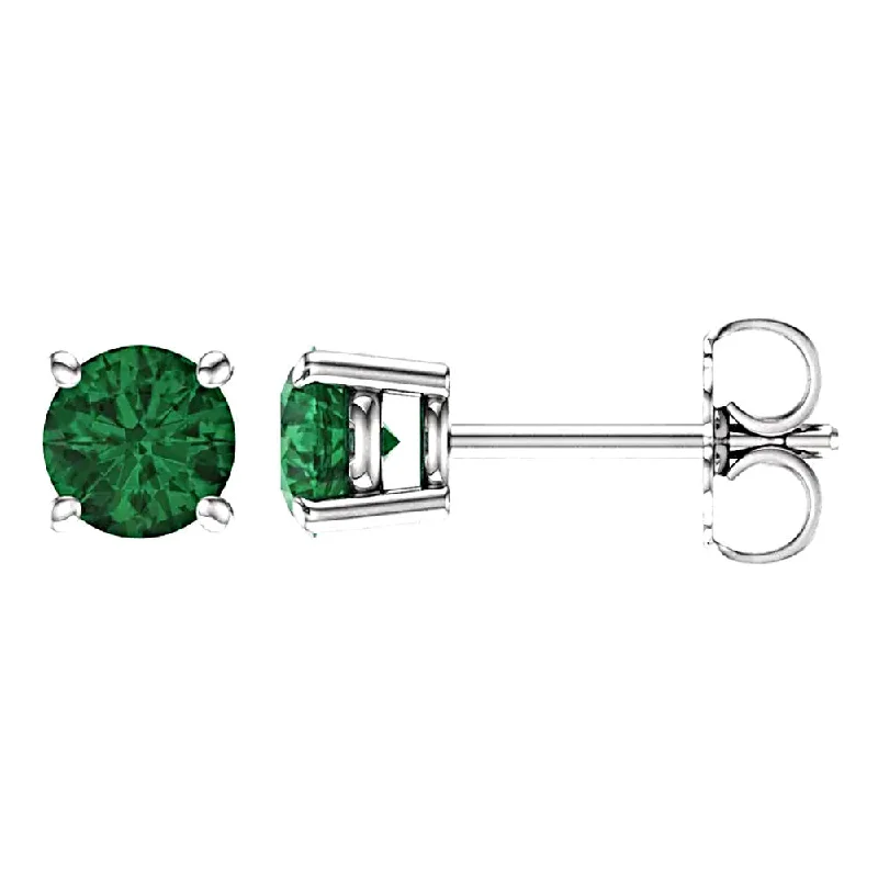 women’s chandelier earrings -Natural Emerald 4-Prong Cast Basket Stud Earrings 14K White Gold