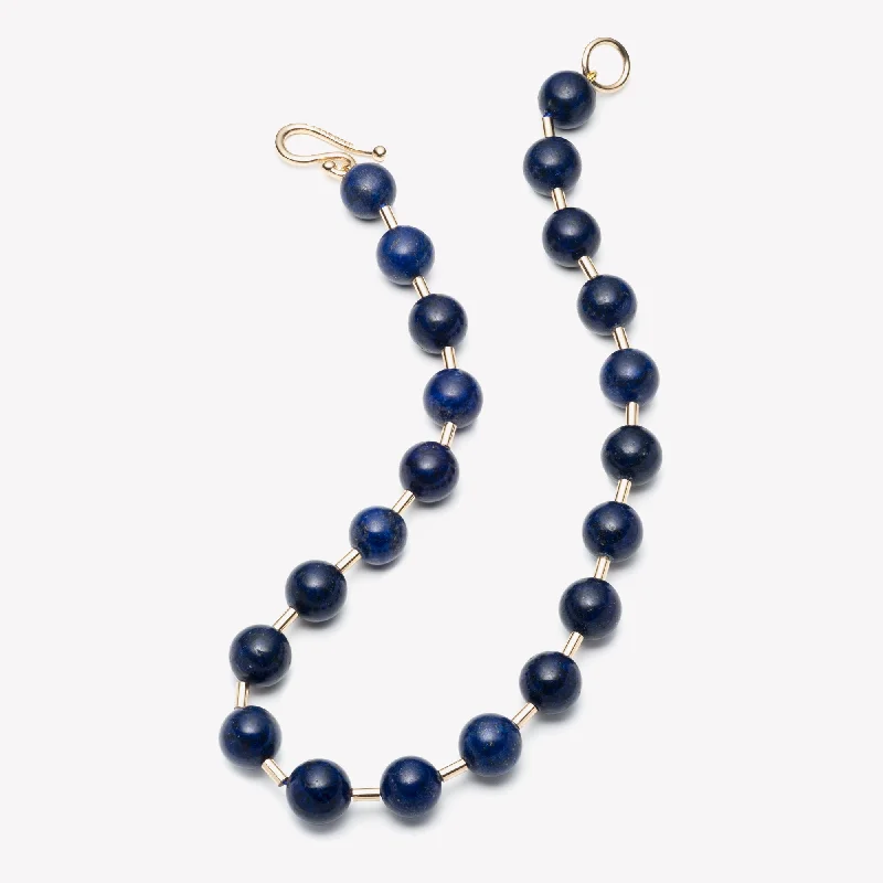 women’s colorful gemstone necklaces -BEADED BALL CHAIN NECKLACE - LAPIS LAZULI