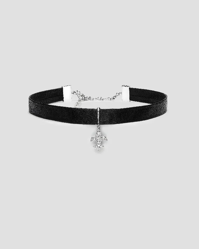 women’s elegant necklaces -Black Butter Fleur de Lis Choker