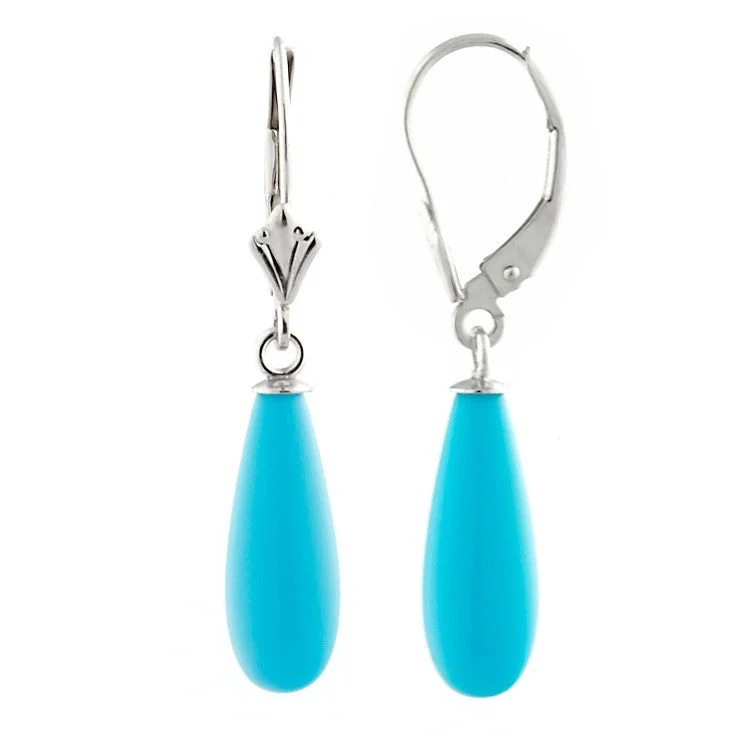 women’s statement earrings -16mm Sleeping Beauty Turquoise Teardrop Lever Back Earrings 925 Silver