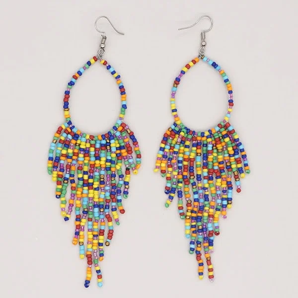 affordable earrings for women -Multicolored Seabeaded Teardrop Earrings