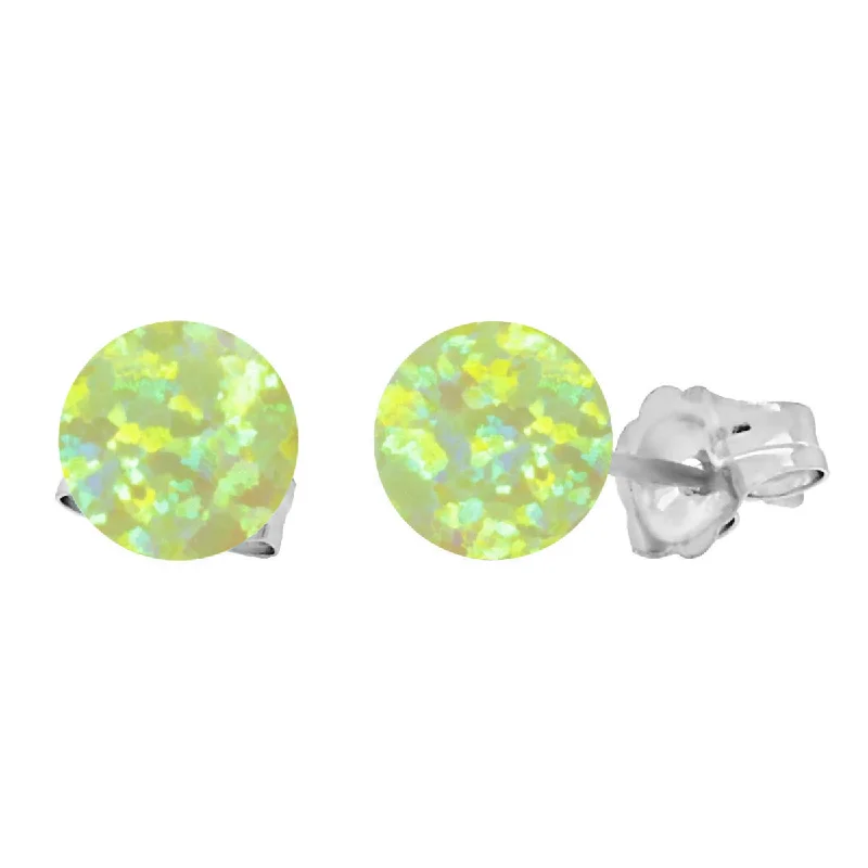 women’s moon-shaped earrings -Aileen: Lime Green Created Australian Opal Ball Stud Earrings 14k White Gold