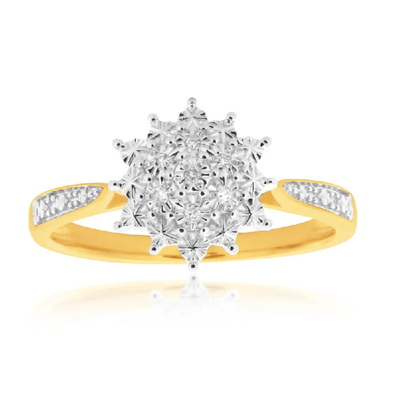 women’s engagement rings with diamonds -9ct Yellow Gold Diamond Ring Set With 7 Round Diamonds