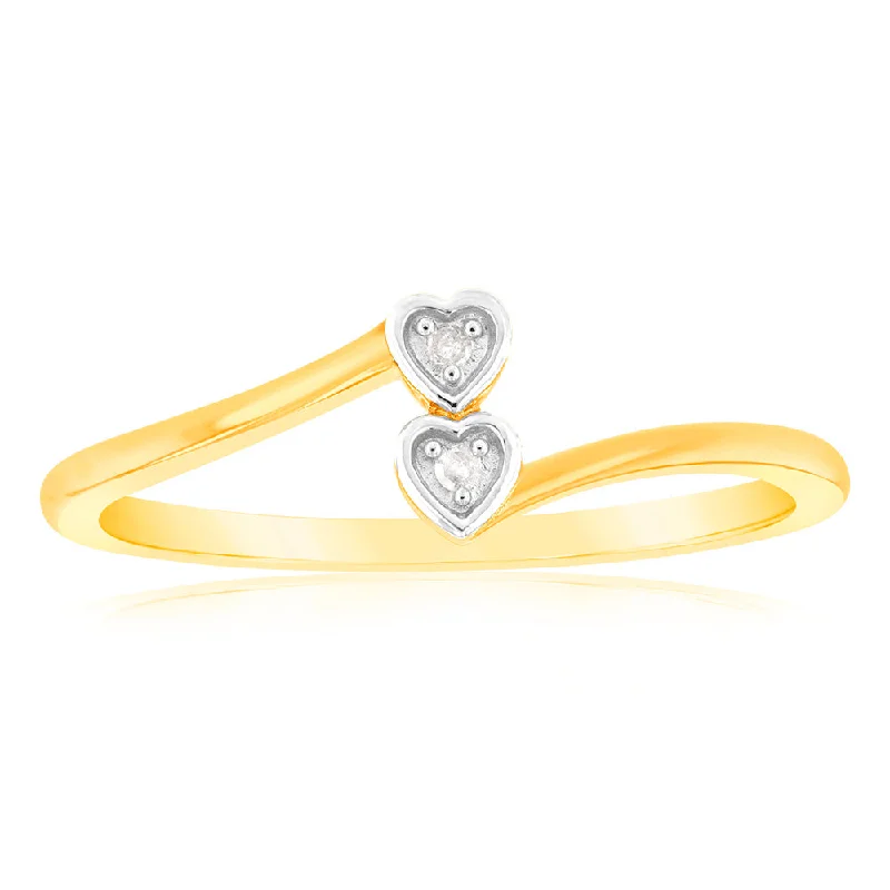 affordable sapphire engagement rings -2Heart Shaped Diamond Ring in 9ct Yellow Gold