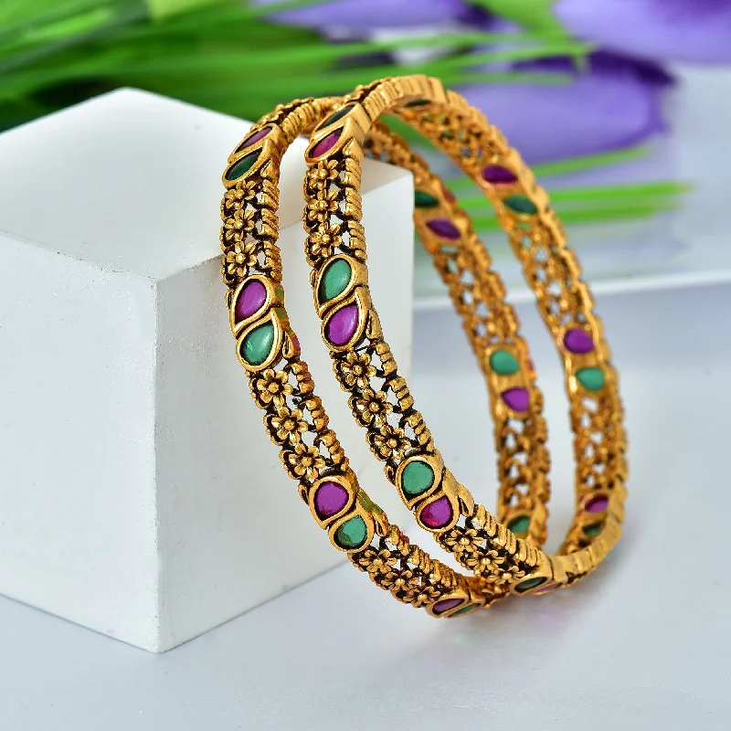 custom engraved bangles for women -Designer Antique Kempu Bangles ZBGL10865