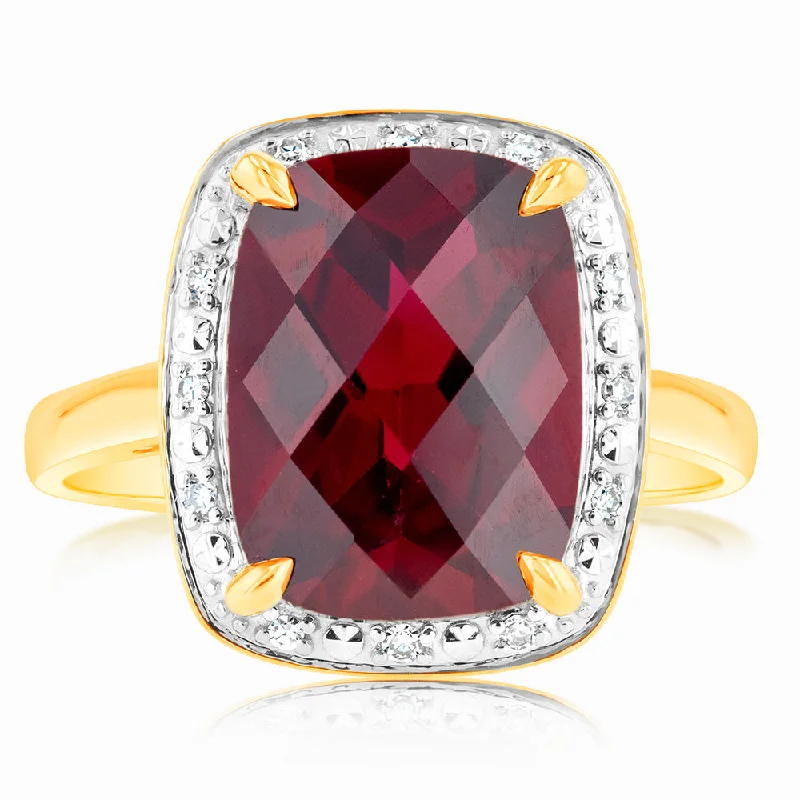 women’s engagement ring sets -9ct Yellow Gold Created Ruby And Diamond Ring