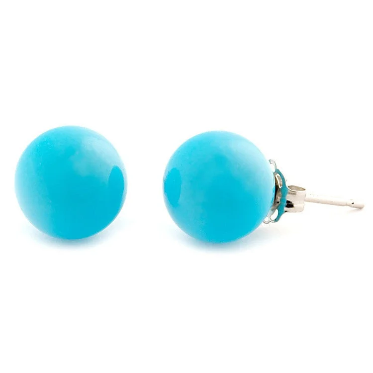 women’s bohemian drop earrings -8mm Sleeping Beauty Turquoise Ball Stud Earrings 14K White Gold