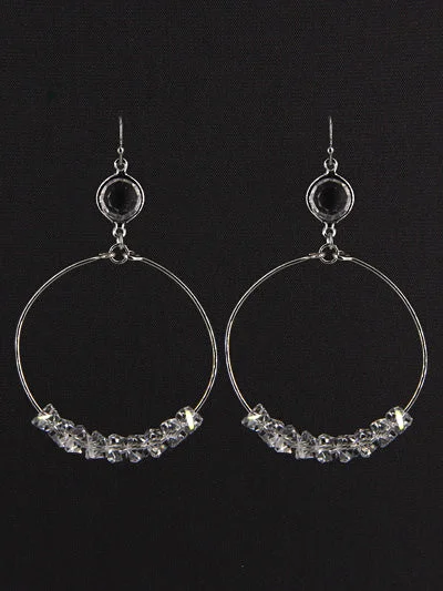 women’s ear climbers -Silver Open Faced Hoop Earrings w/ Clear Glass Beads