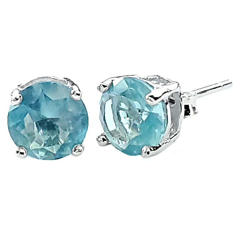 women’s crystal earrings -1000 Jewels Brilliant Cut Simulated Aquamarine Silver Stud Earrings