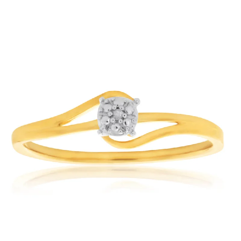 women’s wedding engagement rings -9ct Yellow Gold HJ Bead Set Diamond Ring