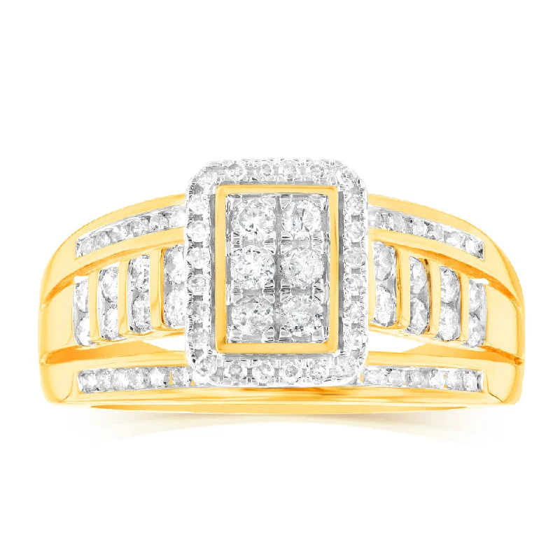 women’s vintage platinum engagement rings -9ct Yellow Gold 1/2 Carat Diamond Ring set with 86 Round Brilliant Cut Diamonds