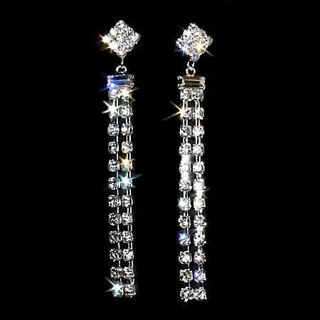 women’s cute earrings -75mm Fine Lines 2 Row Duster Crystal Rhinestone Earrings