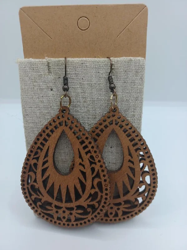 women’s art earrings -Brown Wooden Cutout Earrings