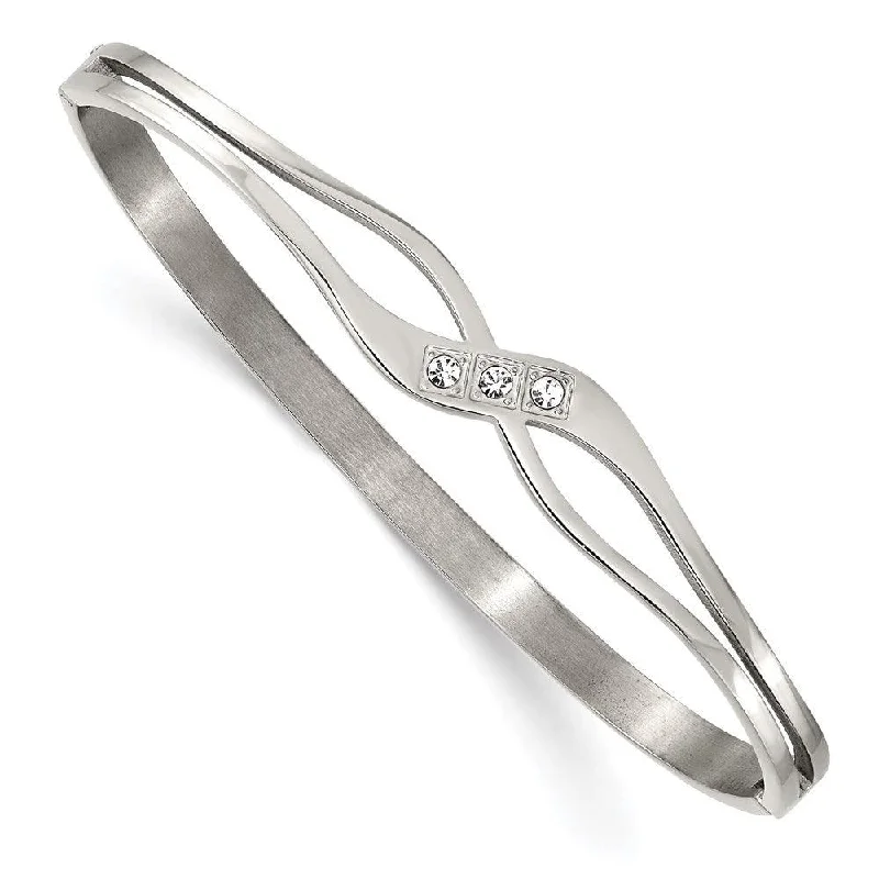 designer bangles for women -Stainless Steel Polished with CZ Hinged Bangle