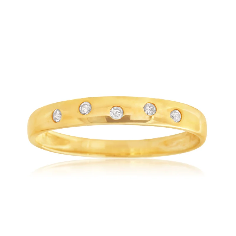 women’s vintage-inspired engagement rings -9ct Yellow Gold  0.05 Carat Diamond Ring with 5 Brilliant Cut Diamonds