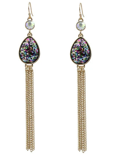 women’s gemstone hoop earrings -Teardrop Glitter Tassel Style Earrings