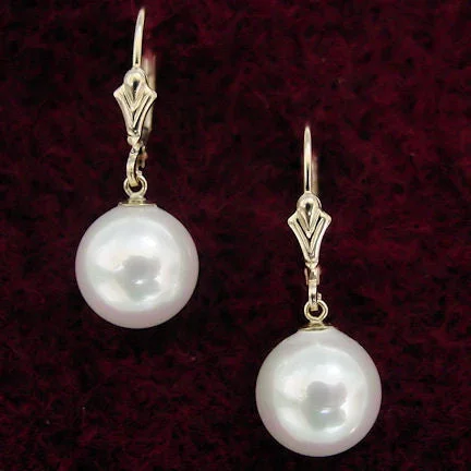 women’s hoop earrings -12mm South Sea Shell Pearl Leverback Earrings 14K Gold