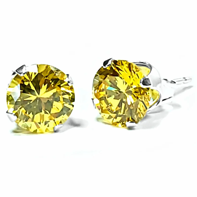 women’s long earrings -1000 Jewels Brilliant Cut Simulated Citrine Ice CZ Sterling Silver Stud Earrings