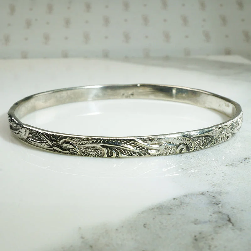 women’s stretch bracelets -Rainforest Engraved Sterling Taxco Bangle