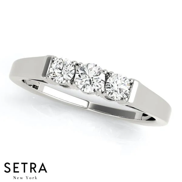 silver eternity bands for women -3 STONE WEDDING BAND DIAMONDS RING 14K GOLD