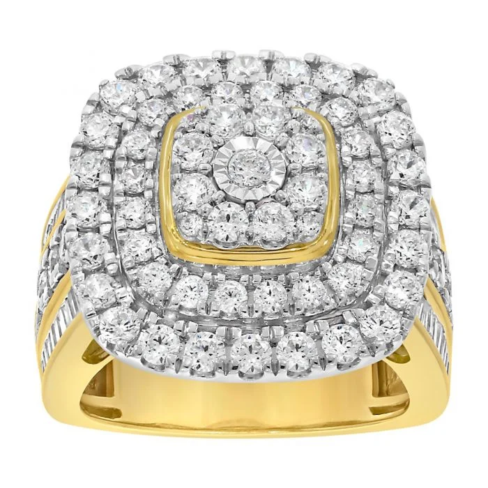 antique engagement rings for women -9ct Yellow Gold 3.05 Carat Diamond Ring with Brilliant and Tapered Baguette Diamonds