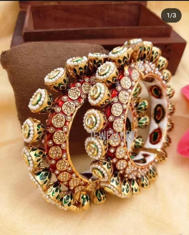 diamond bangles for women -Rajwadi Judau Kundan Kada Set, Rajwadi kada, Pachali bangles , Meenakari Kada, Indian Wedding jewelry, Kundan bridal bangles Set, Set of 2