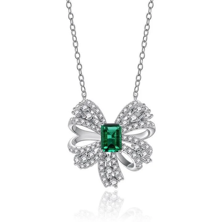 gold-plated necklaces for women -Bowknot Emerald Pendant Necklace