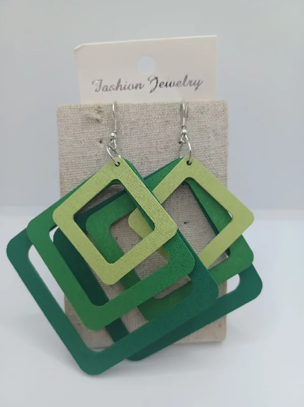 women’s hoop earrings -Triple Layered Green Wooden Earrings