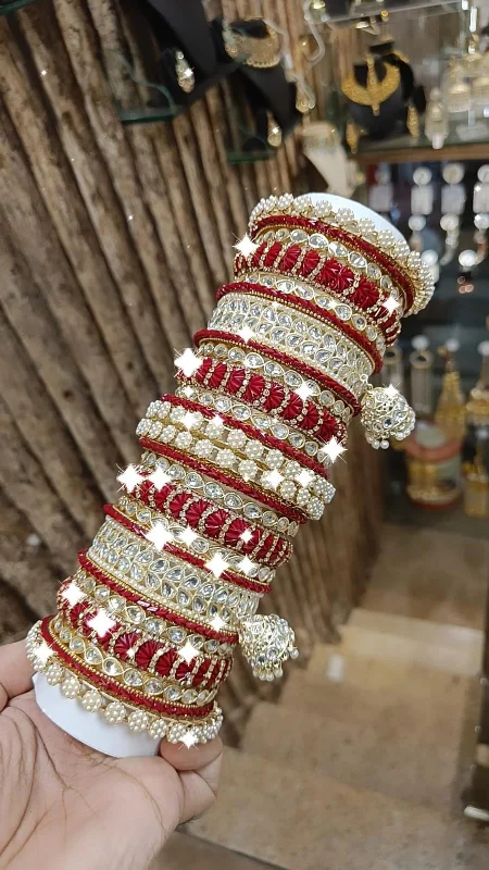 trendy bangles for women -Festive Pearl Bangles Stack Indian Collection Pakistani Jewelry