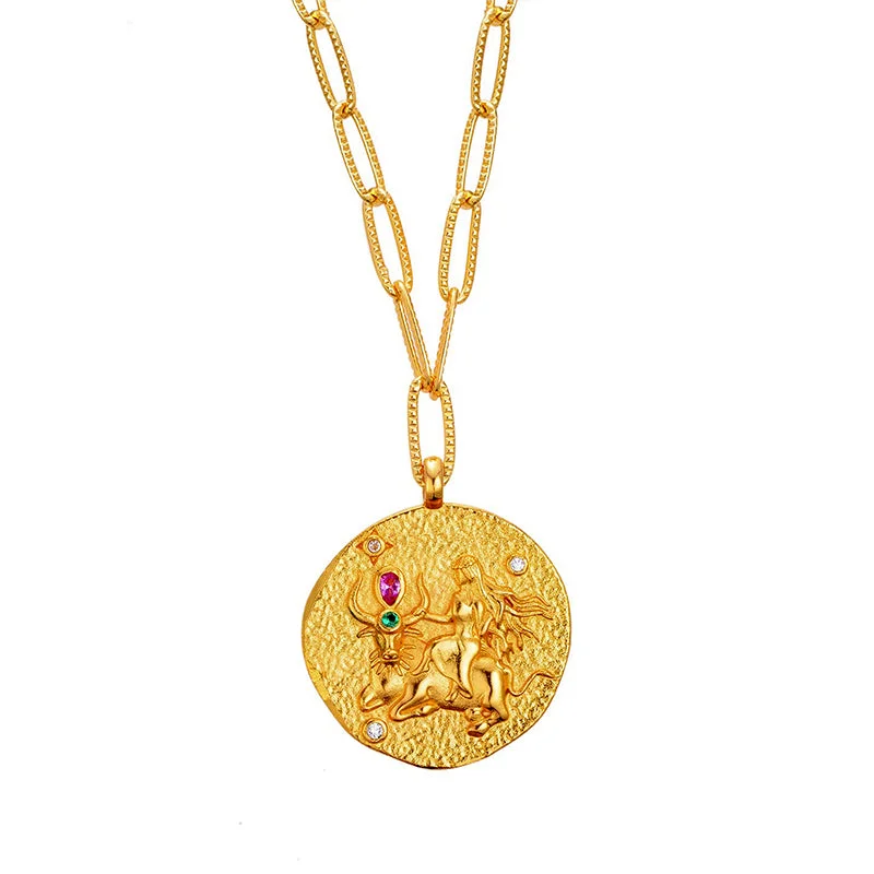 women’s vintage pendant necklaces -12 CONSTELLATIONS Taurus double-sided customized coin necklace