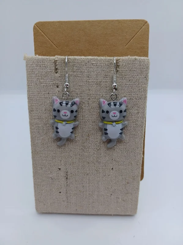 women’s art deco earrings -Grey Cat Earrings