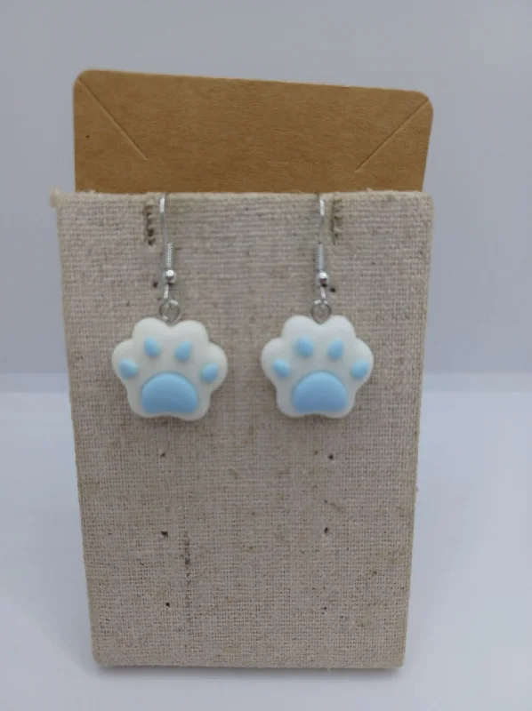 women’s triangle earrings -White & Blue Paw Print Earrings