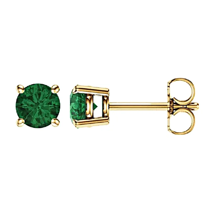 women’s ear cuffs -Natural Emerald 4-Prong Cast Basket Stud Earrings 14K Yellow Gold