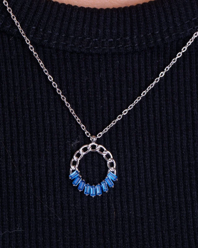 statement pendant necklaces for women -Circle Zircon Gourmet Blue  Necklace