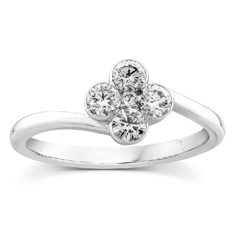 women’s timeless engagement rings -10ct White Gold Luminesce Lab Grown 1/2 Carat Flower Shaped Diamond Ring