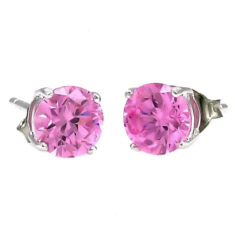 women’s gemstone stud earrings -Harlow: 7mm 2.5c Pink Sapphire Ice CZ Basket Set Stud Earrings 925 Silver