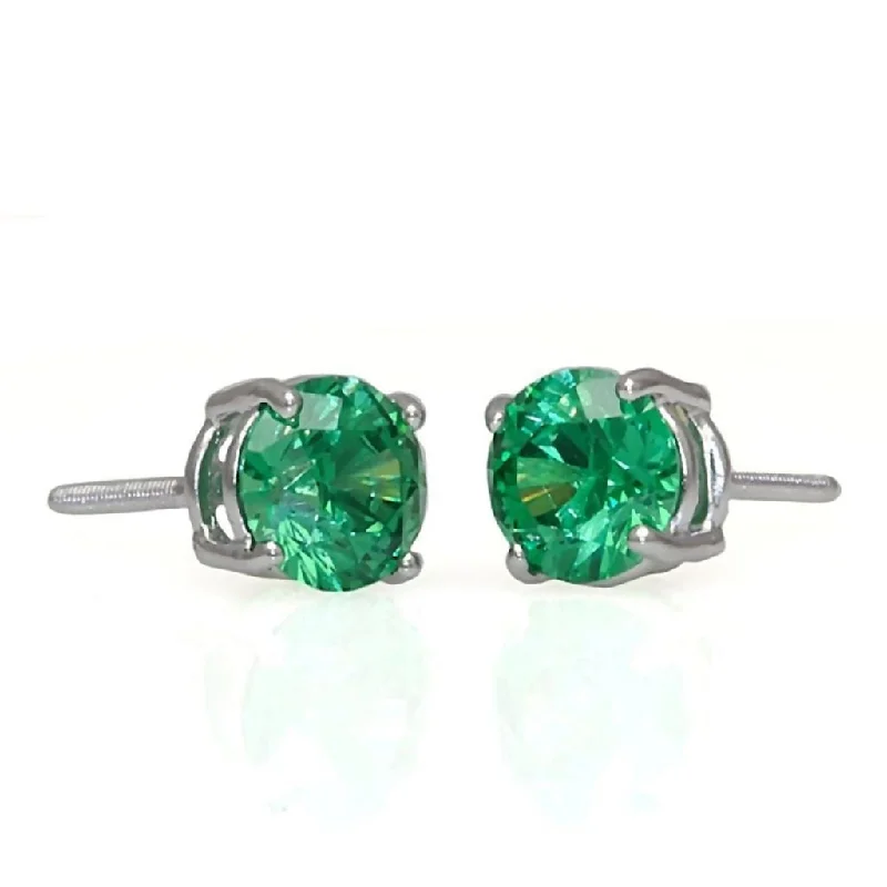 women’s huggie earrings -Brazil: 7mm, 2.50ct Brilliant Cut Emerald Green Russian Ice CZ Screw Back Earrings